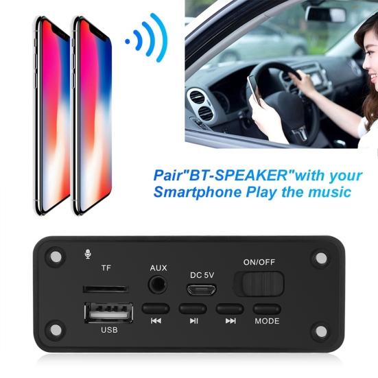 Bluetooth-совместимый автомобильный громкоговоритель 5,0, FM-радио, MP3-плеер, декодер, модуль платы