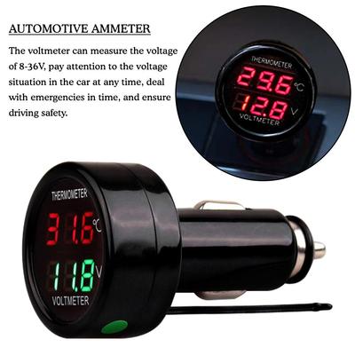 Voltmètre de voiture 3 en 1 12/24V avec affichage LED numérique Chargeur USB Chargeur Thermomètre Voltmètre Chargeur Allume-cigare