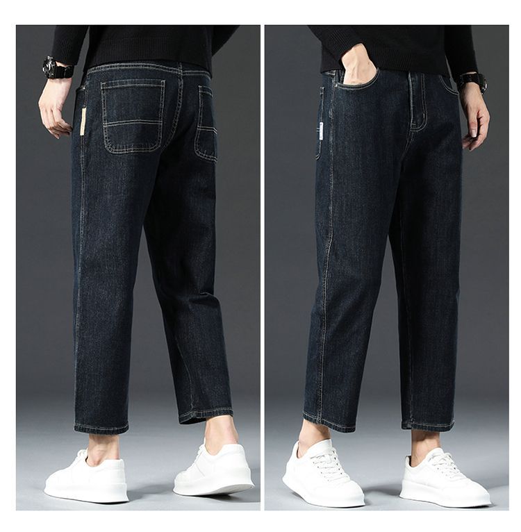 Autumn new velvet European large size cotton soft blue gray straight eight-point jeans men's very light pants