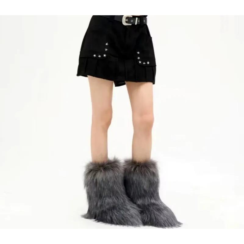 Women's Winter Fluffy Faux Fur Snow Boots, Comfortable Plush Warm Ankle Booties, Luxury Furry Fashion Outdoor Footwear