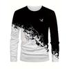 Fashionable and casual 3D digital printed men's street style round neck long sleeved T-shirt