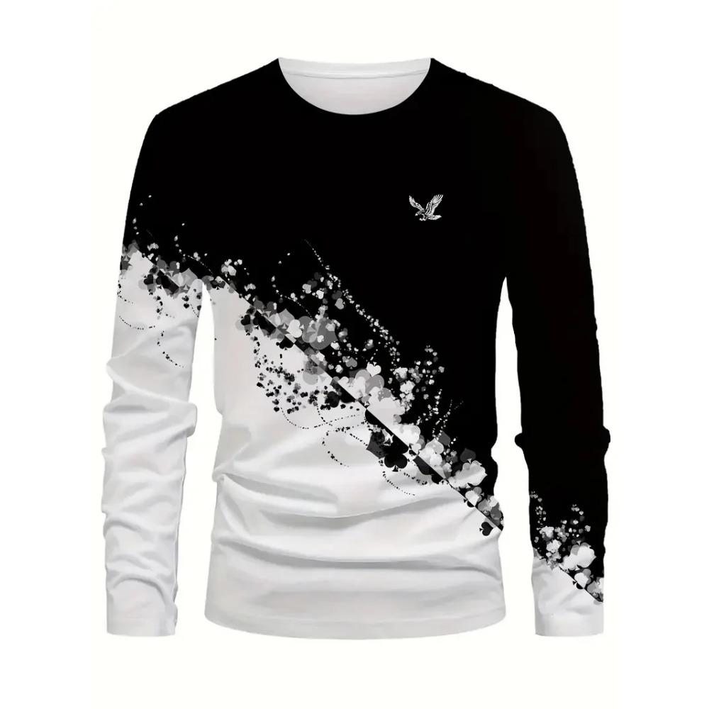 Fashionable and casual 3D digital printed men's street style round neck long sleeved T-shirt