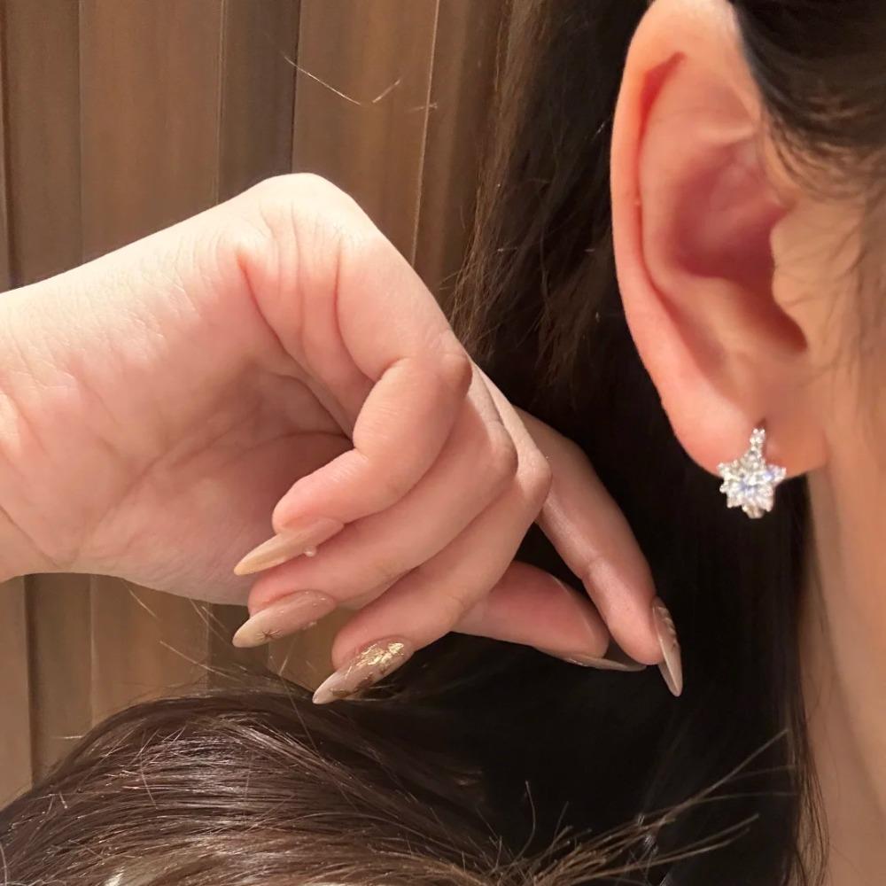 Star Zircon Earrings Minimalist Design Small Hoop Earrings for Women Elegant Ear Cuff Ear Clip