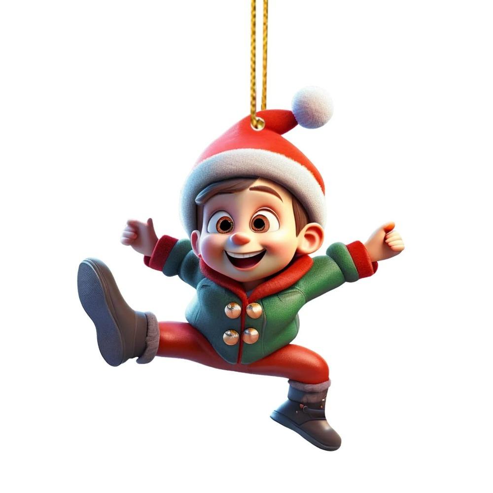 2D Christmas Tree Pendant Cartoon Boy Girl Hanging Accessories Mini Acrylic Christmas Pendant  Home