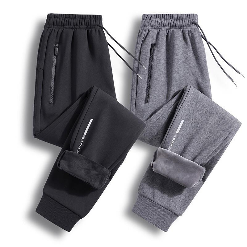Mens Winter Warm Fleece-Lined Loose Fit Casual Jogger Pants Elastic Waist Straight Leg Cotton Blend Plus Size