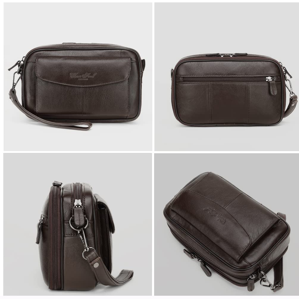 Meigardass Clutch Second Genuine Popular Clutch Large Capacity Men's Bag, Bag, Leather, Bag, Simple, Lightweight, (Brown)