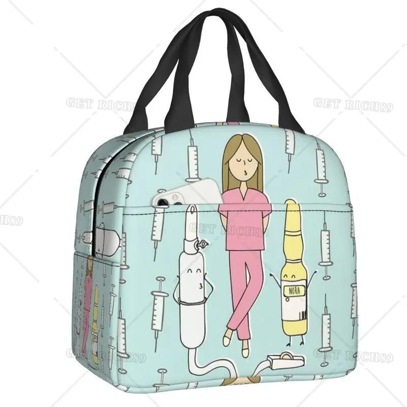 Cartoon Ladies Nurse Doctor Lunch Boxes Cute Lunch Bag High Quality Insulated Food Container for Nurse Adults Outdoor Activities