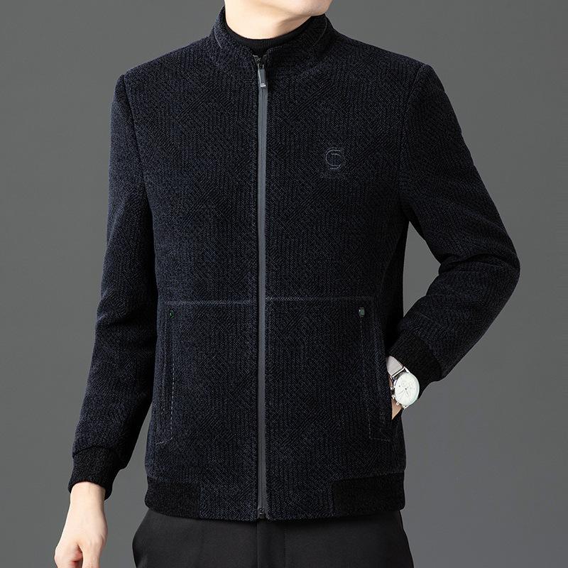 Autumn and winter woolen jacket men's short cotton stand collar middle-aged dad men's woolen jacket