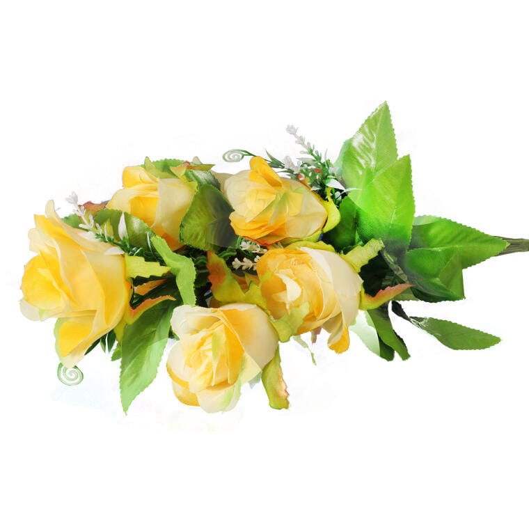Bouquet of artificial yellow roses - 9 pieces with accessories, height 48 cm