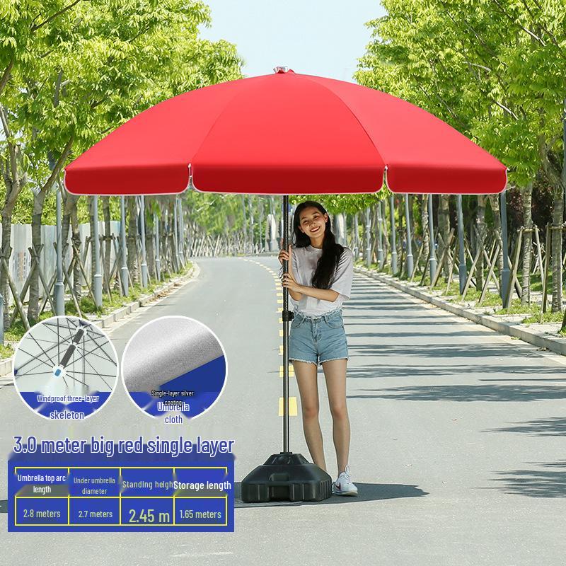 Großer Outdoor-Gewerbeschirm mit Doppelrippen - Sonnenschirm für Sonne, Werbung und Standnutzung