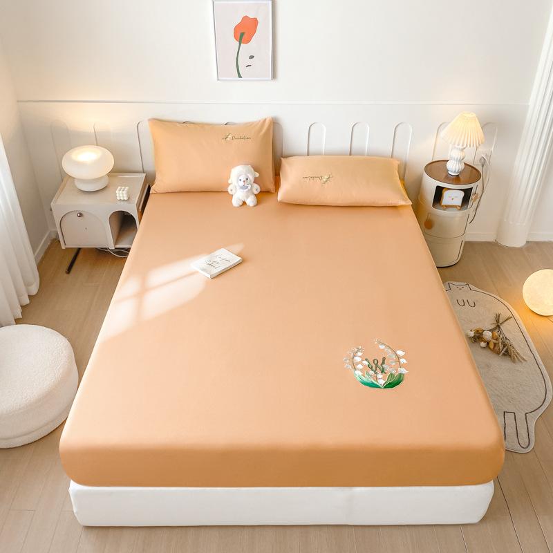 40 Long-staple Cotton Embroidered Single Fitted Sheet Home Hotel Simple Fitted Single Fitted Embroidered Fitted Sheet