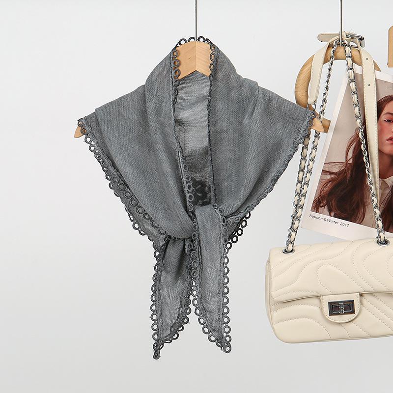 Korean Retro Color Block Cotton Linen Scarf for Women: Spring/Autumn Lace Triangle Headscarf