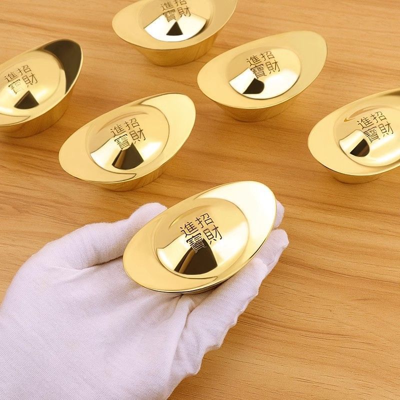 Pure Solid All Copper Gold Ingot Worship Jinbao Home Decoration
