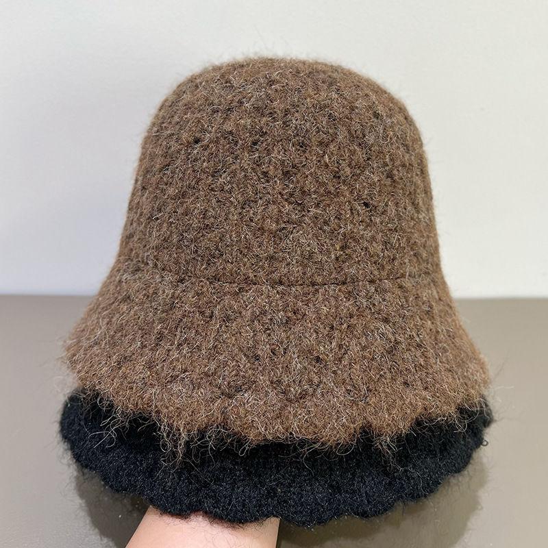 New Wavy Edge Knitted Hat Women's Autumn and Winter Warm Bucket Hat Bucket Hat