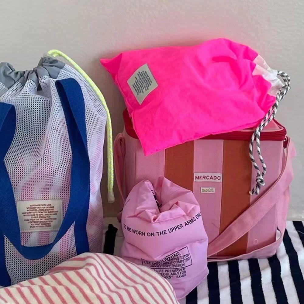 Drawstring Beach Net Bag Ins Mesh Clothing Pocket Lightweight Swimming Mesh Tote Outdoor