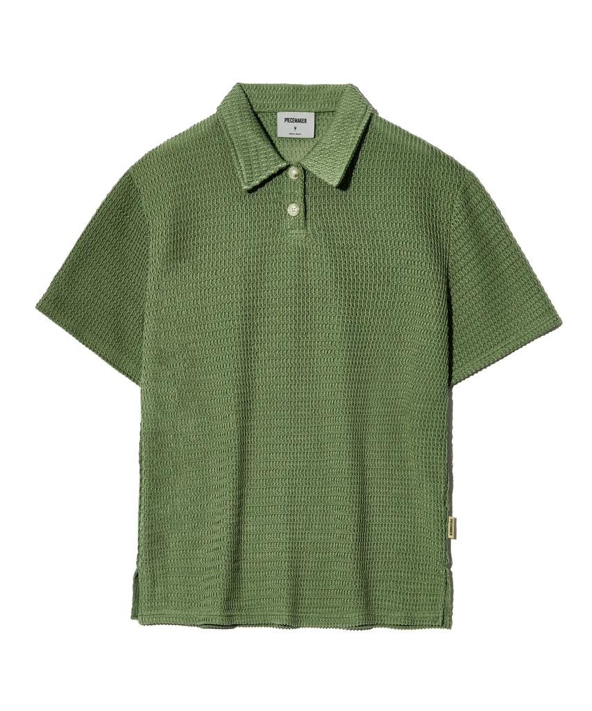 PEACE MAKER Button Up Collar Knit Shirts (Green)