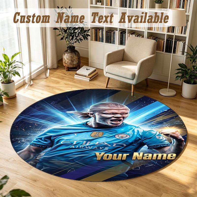 Round Rug Custom NameErling Haaland Pattern Non Slip Carpet Home Floor Decor