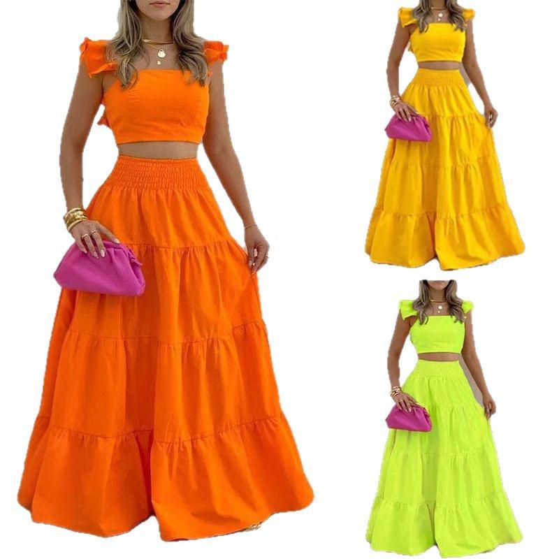 2025 Spring European & American Women's Trendy Mid-Waist Swing Skirt & Sexy Sling Set