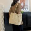 Yogodlns Women Hand Woven Tote Bag Solid Color Large Capacity Square Handbag Straw Shoulder Bag with Tassel Pendant