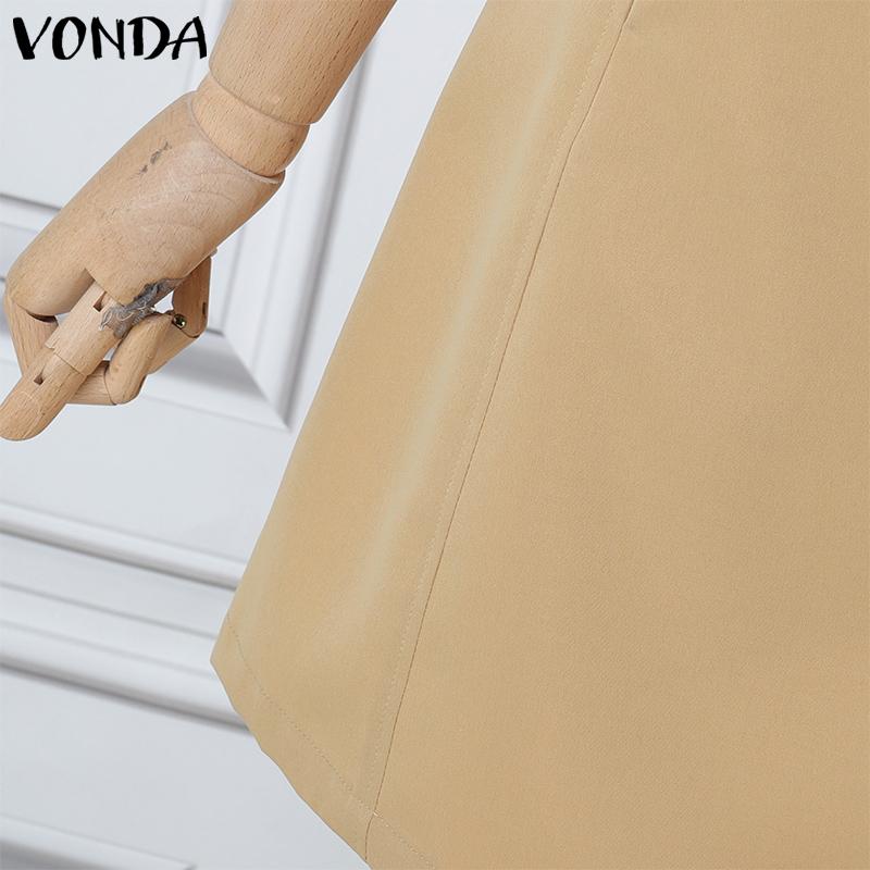 VONDA Summer Women Round Neck Sleeveless Casual A-Line Dress