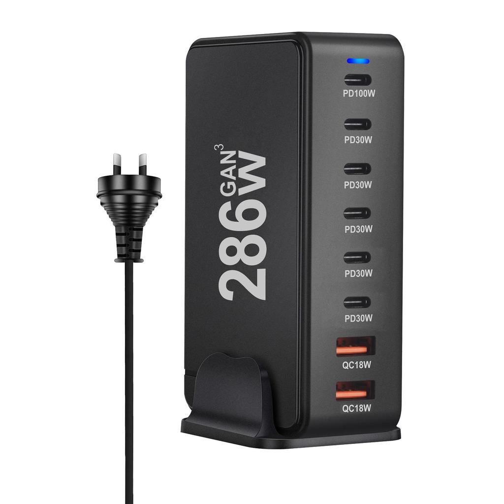 286W GaN Desktop PD Charger: 6 USB-C/2 USB-A Ports, Multifunctional Adapter