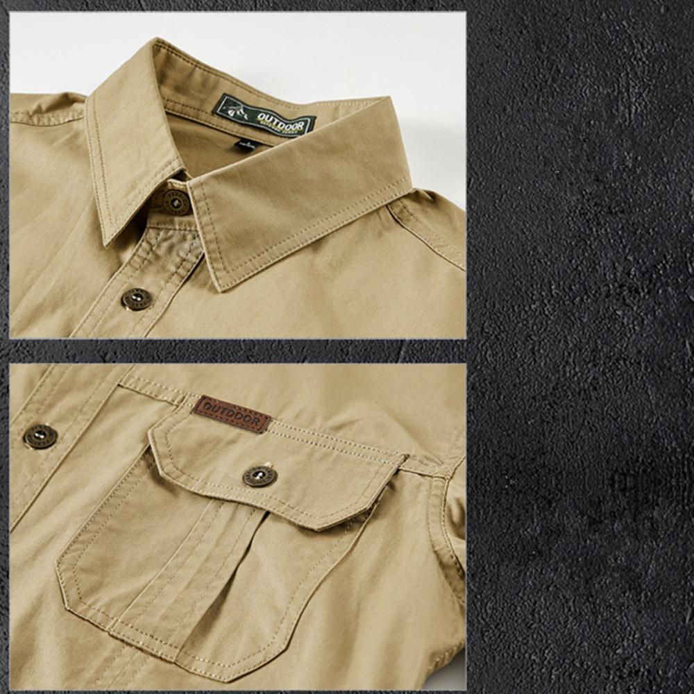 Vintage Men's 100% Cotton Shirt Safari Style Multi-pocket Lapel Top Spring Autumn Long Sleeve Youth Loose Shirts Plus Size M-6XL