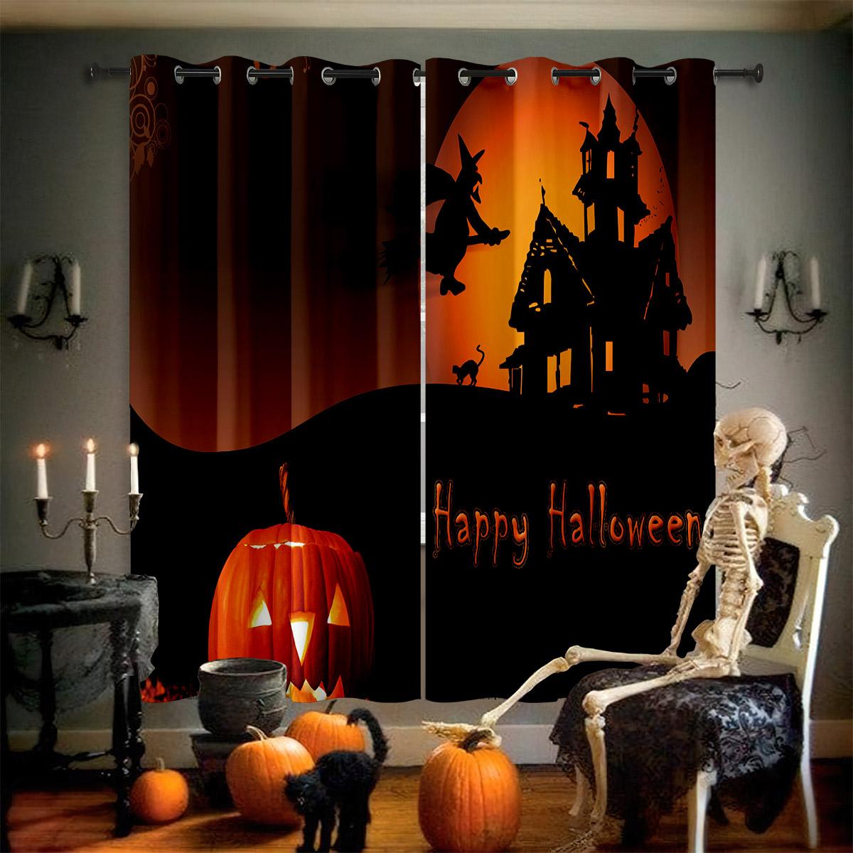 

Летучая мышь тыква ужас мультфильм принт занавес ресторан Хэллоуин вечеринка украшение занавес подарок украшение для дома 2 шт W50xH140(CM)x2PCS&Grommet Top