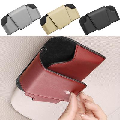 Car Sun Visor Sunglasses Case Holder Eye Glasses Box Clip Leather Shell Storage