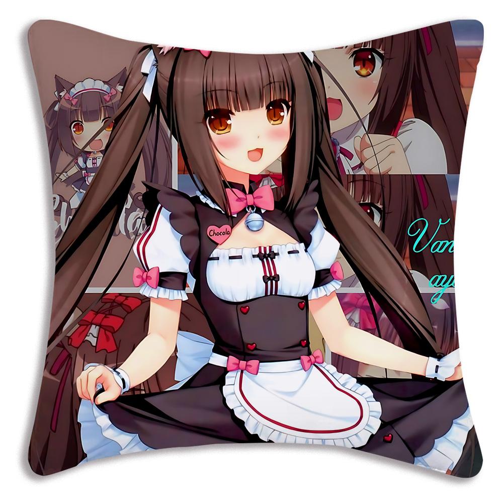 Anime N-Nekoparas Pillow Covers Cartoon Sofa Decorative Home Double-sided Printing Short Plush Cute Cushion Cover