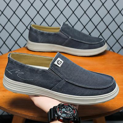 2025 Men's Slip-On Shoes Korean Style Denim Canvas Work Casual Sneakers Breathable Anti-Slip Comfort Cushion Zapatillas Mujer