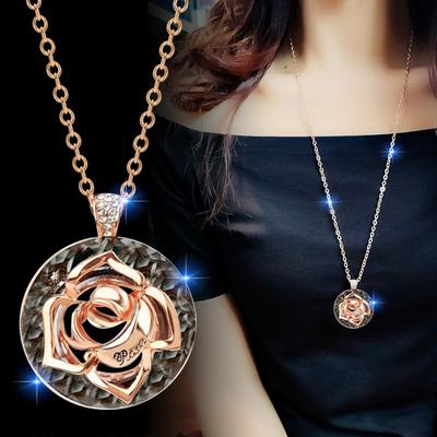 South Korea's New Rose Necklace Long Temperament Crystal Flower Sweater Chain Niche Accessories
