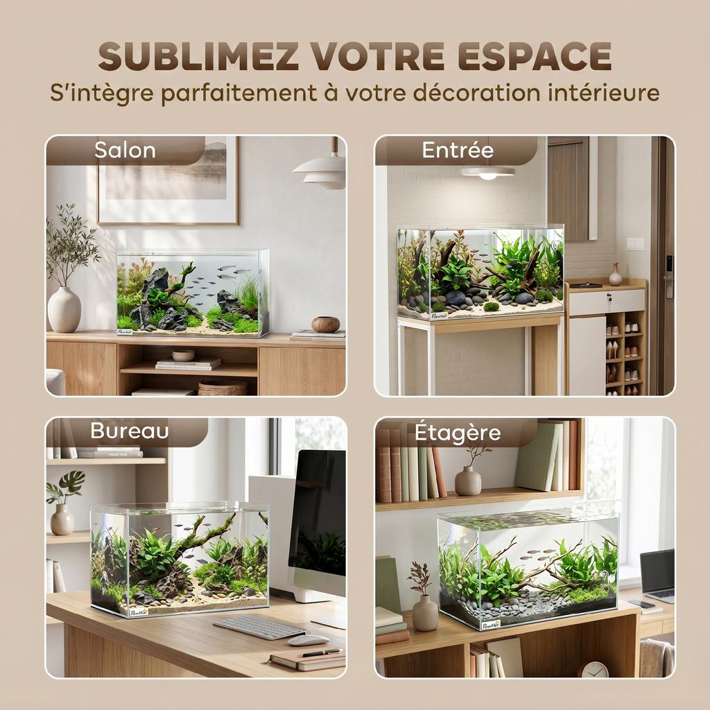 Aquarium, 43 L Tempered Glass, Protective Mat, Fish Shrimp Turtles, 50 x 30 x 30 cm, Transparent