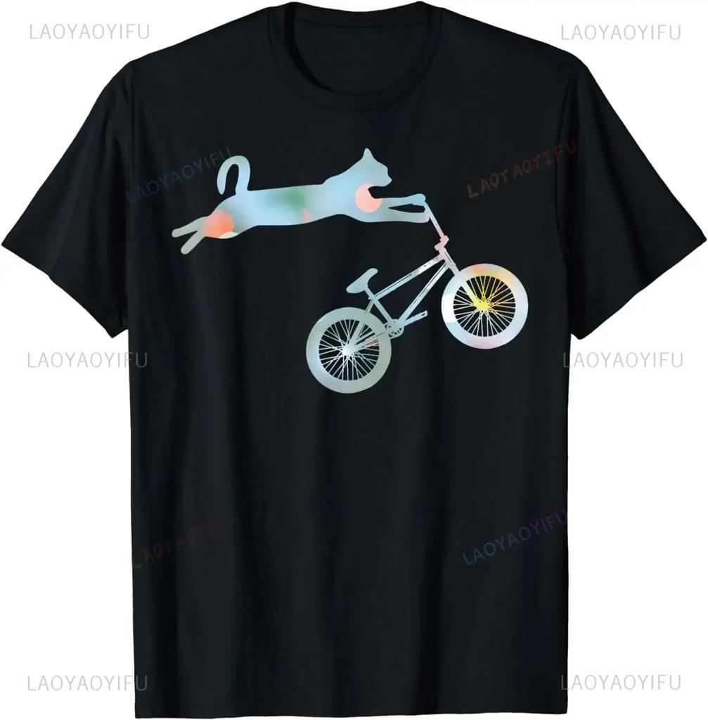 Funny Cat Riding BMX Art for Unisex Women BMX Bike BMX Lover TShirt Unisex Clothing Tops Graphic T Shirts Camisas Streetwear