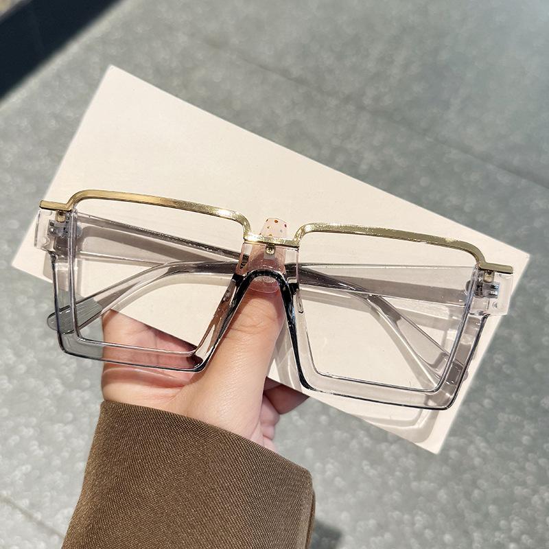 Fashion Oversized Square Glasses New Women Stylish Semi Metal Rim Eyeglasses Trendy Vintage Design Blue Light Blocking Eyewear