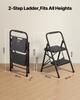 2 Step Ladder, Folding Step Stool with Wide Anti-Slip Pedal and Comfort Handgrip, Lightweight 272 kg Capacity Portable Steel Ladder, Multi-Use for