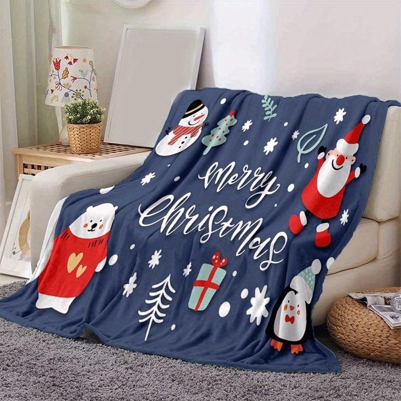1pc Santa Claus Printing Lightweight Flannel Blanket, Comfortable and Warm Blanket, for Camping Sofa Bed and Couch Office, Gift Blankets In All