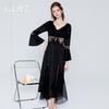 Women's Mesh Lace Embroidered Deep V Padded Long Sleep Dress Lounge Set