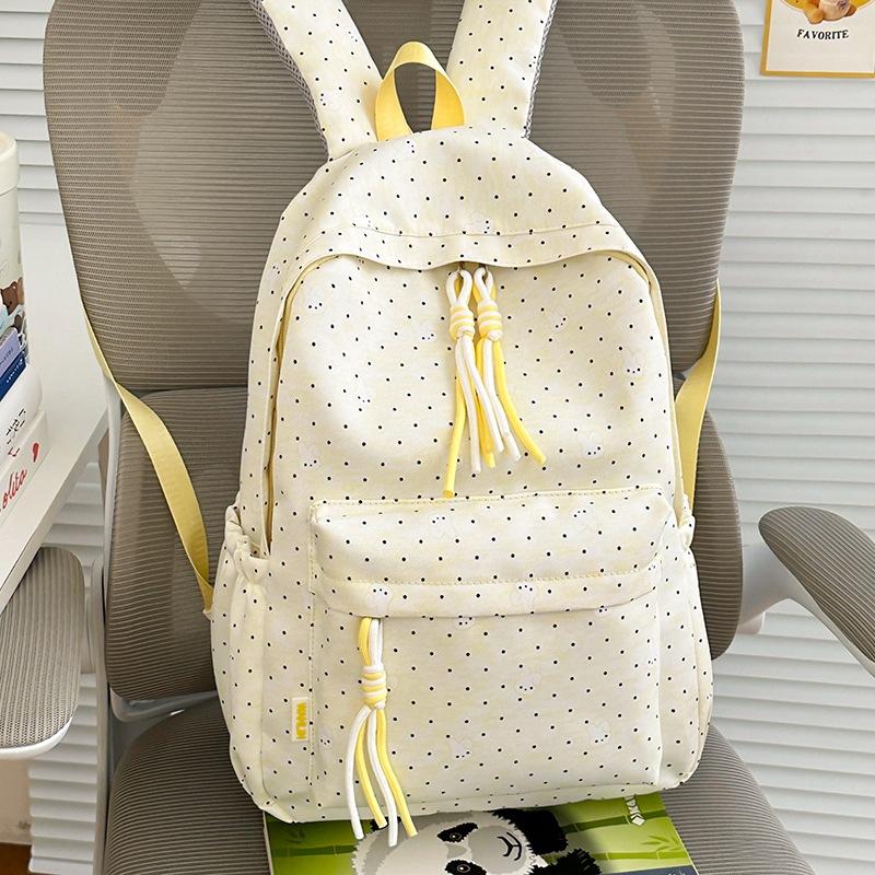 Schoolbag New Schoolbag Female Student Korean Version Ins Large Capacity Polka Dot Lightweight Junior High School Student Versatile Backpack
