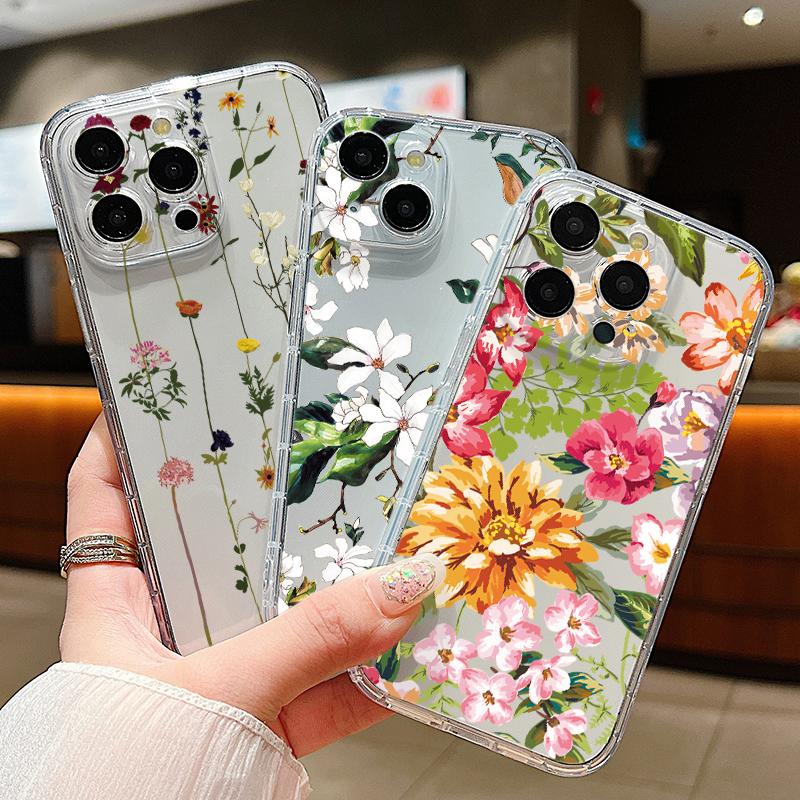 

Роскошный чехол для телефона с цветочным принтом для iPhone 15 14 Pro Max 13 Pro 12 11 XS 8 7, прозрачный противоударный мягкий чехол из ТПУ с рисунком iPhone 15