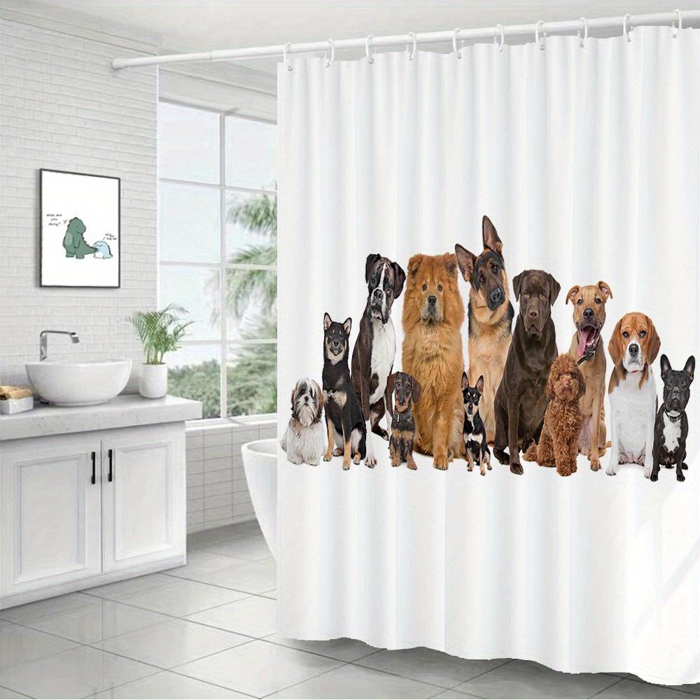 Exquisite Fashion Items White Dog Breed Lineup Shower Curtain – 11 Realistic Dogs, Background, 12 Hooks, 70.8×70.8 In, Polyester, Machine Washable