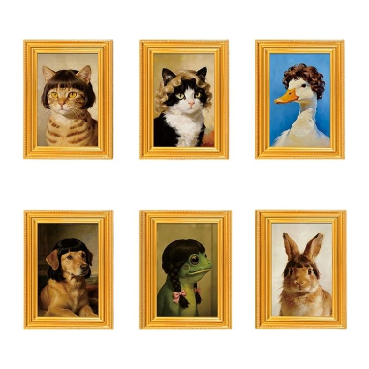 

Pack of 6 Refrigerator Magnets for Home Decors Cute Animal Small Art Print Painting Wood Frame Poster Magnetic Sticker