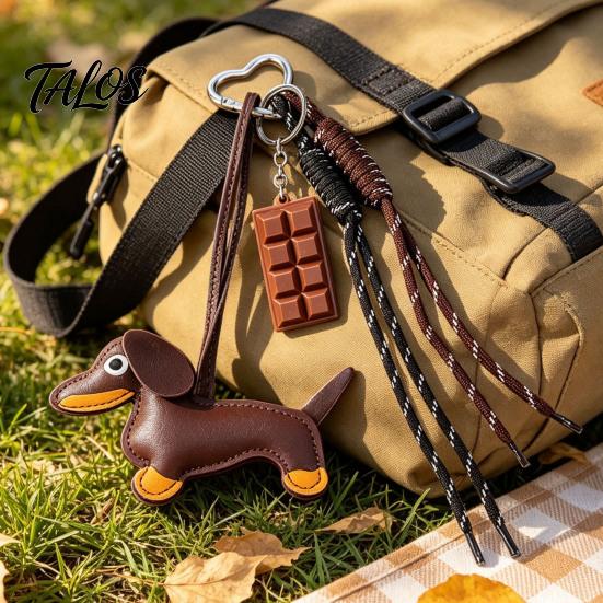 Handbag Decorative Pendant Faux Leather Dachshund Keychain Pendant, Cartoon Dog Hanging Keyring Decor with Braided Rope, Accessories Metal Carabiner