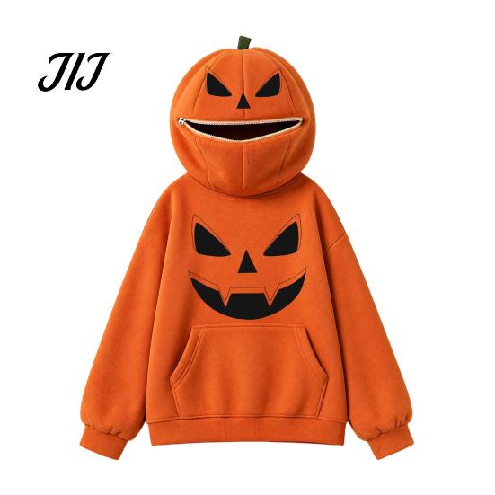Cosplay Hooded Shirt Women Oversized Halloween Pumpkin Hoodie, Fall Long Sleeve Hoodie Sweatshirt with Pocket, Jack-O-Lantern Holiday Costume Pullover