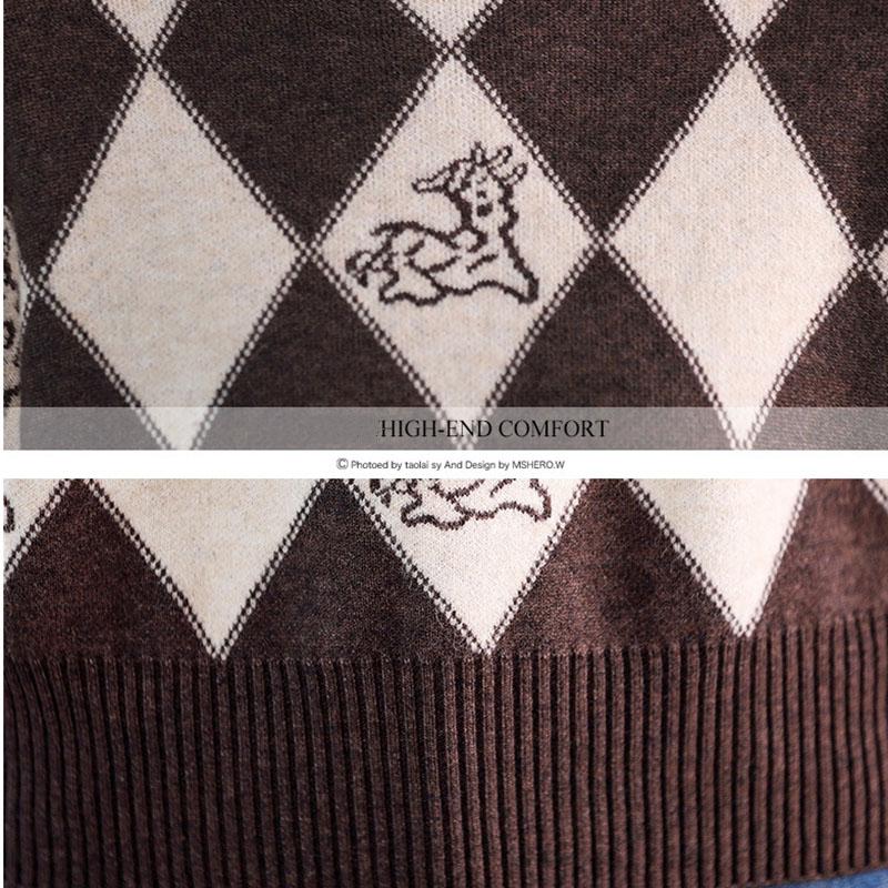 Fall/Winter Vintage Jacquard Sweater Women High Neck Knit Sweater Short Thick Loose Print Knitwear Top Jumper