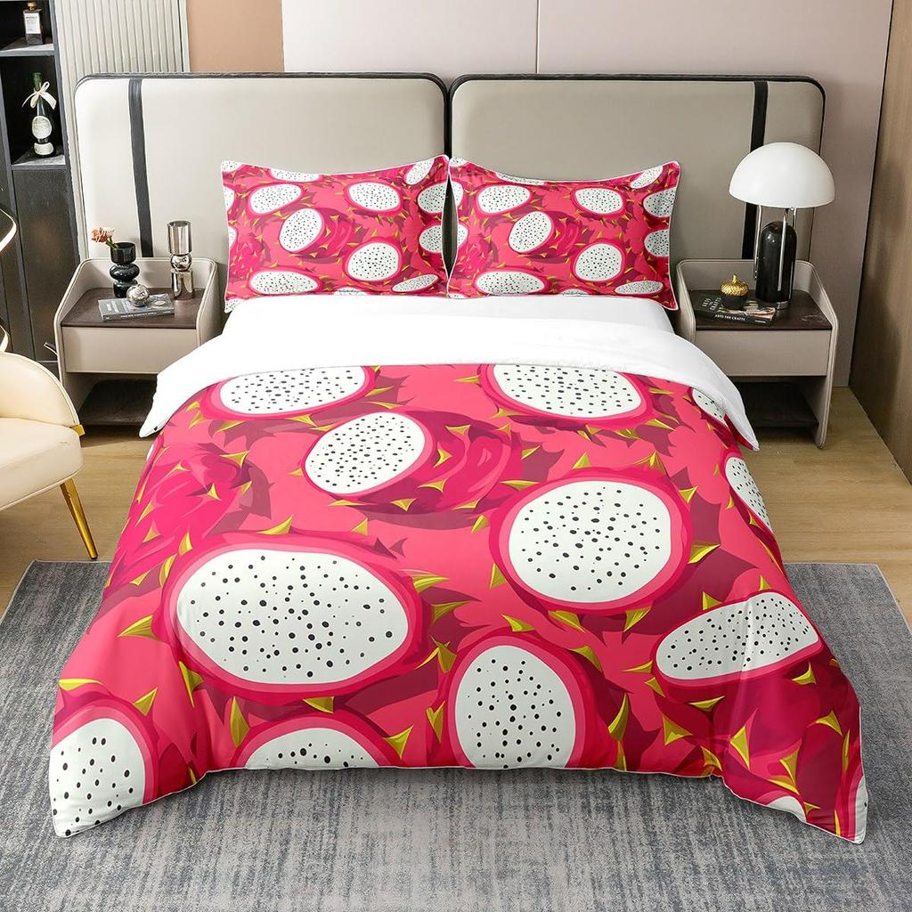 Pitaya Dekbedovertrek Set Voor Kinderen Jongens Meisjes Queen King Lichtgewicht Sprei Cover Slaapkamer Decor Tropische Vruchten Print Beddengoed Set