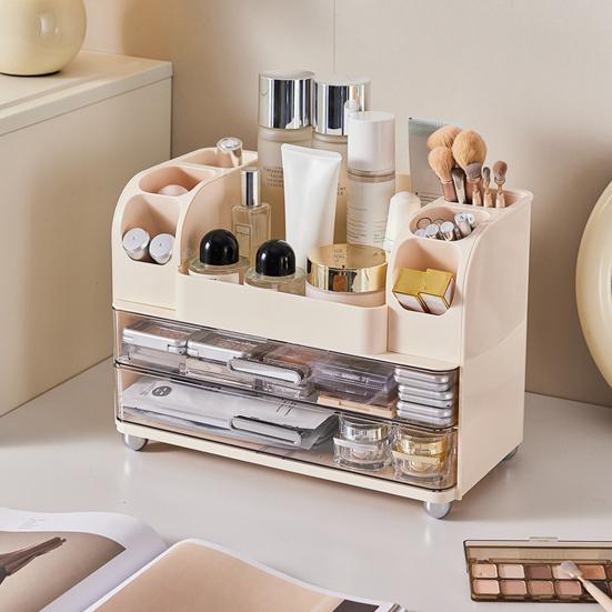 Makeup Organizer with Double Drawers Large Capacity Cosmetic Storage Box Bathroom Countertop Organizer