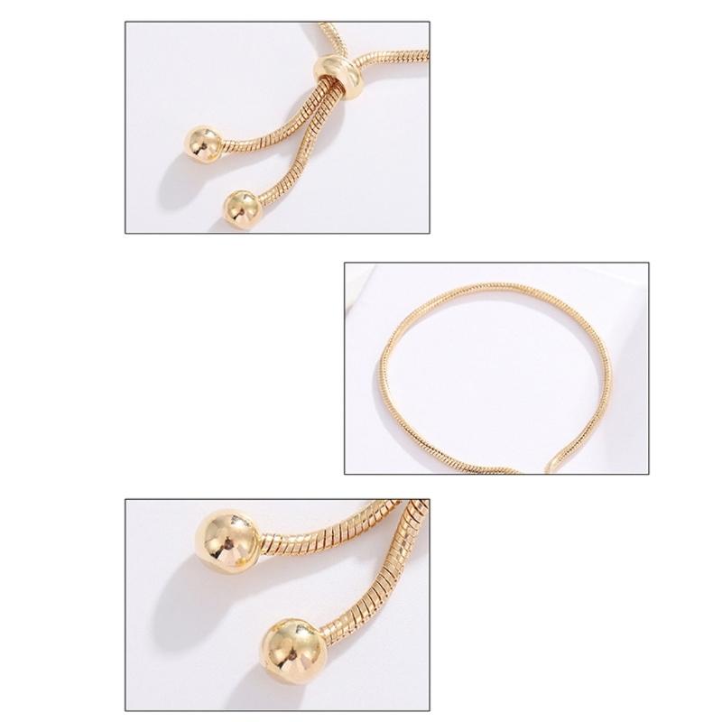 Adjustable Snake Chain Bracelet With Smooth Beads Flexible Sliding Closure Full of Durability Copper Jewelry For Women