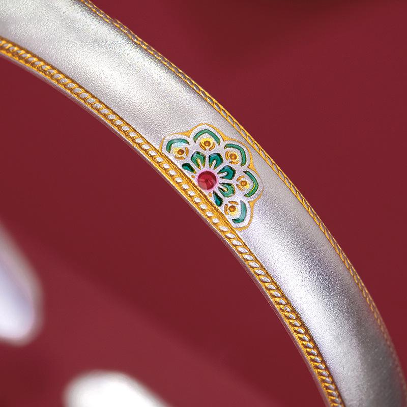 Chinese Ruyi Lotus Enamel Bangle – High-End Five Treasure Design