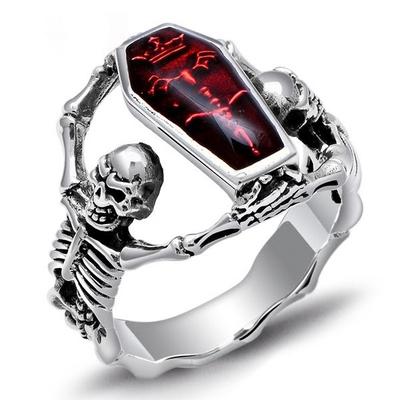 Retro Mode Halloween Vampir Tagebuch Ring Edelstahl Epoxy Sarg Spule Punk Männlichen Schmuck