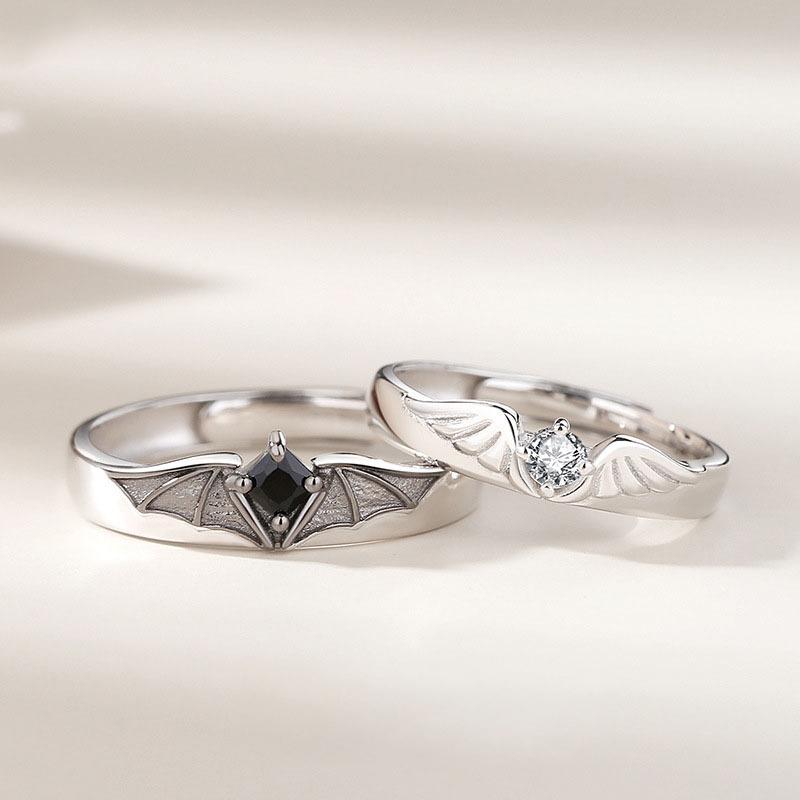 Fashion Stainless Steel Angel Demon Couple Rings Design Creativity Wing Adjustable Ring for Women Men Lovers Jewelry Gifts